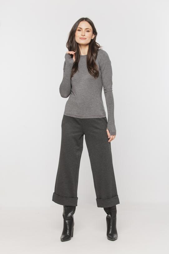 Wizualizacja Grafitowe spodnie o długości midi z mankietem