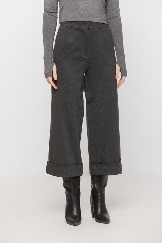 Grafitowe spodnie o długości midi z mankietem - 2