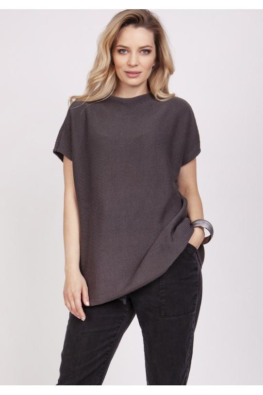 Grafitowy sweter z mini golfem