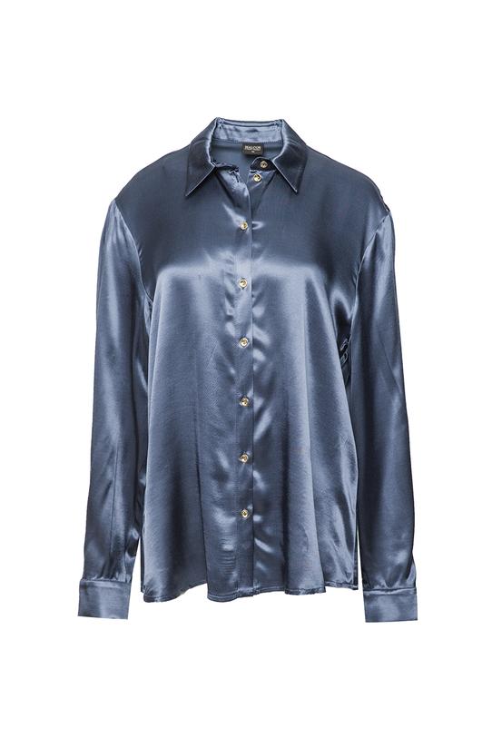 Granatowa koszula damska z wiskozowej satyny - 1