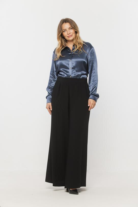 Wizualizacja Granatowa koszula damska z wiskozowej satyny