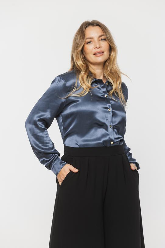 Granatowa koszula damska z wiskozowej satyny - 6