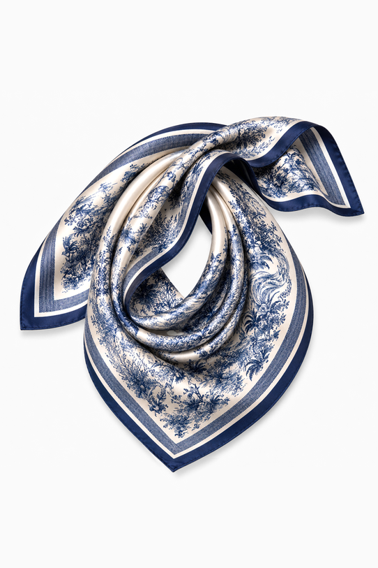 common:product-alt-prefix Navy blue patterned silk scarf