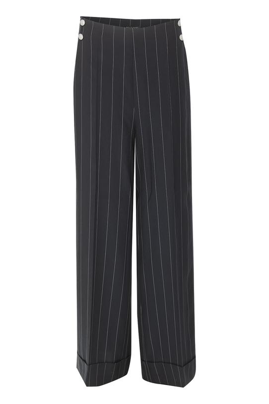 Granatowe lekkie spodnie w delikatne paski - 1