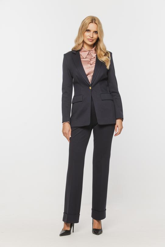 Wizualizacja Granatowe spodnie dzwony z mankietem i kieszeniami