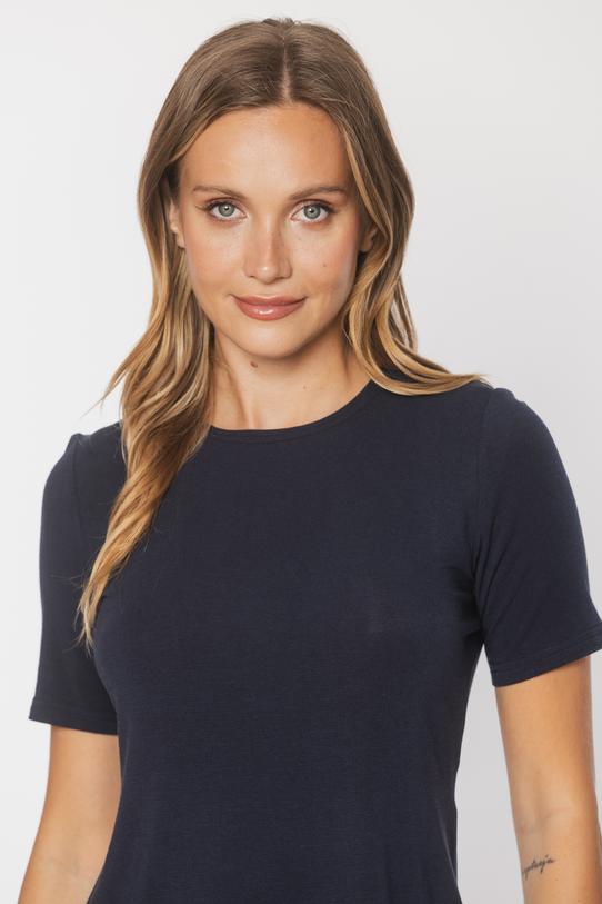 Granatowy klasyczny t-shirt z domieszką wełny - 3