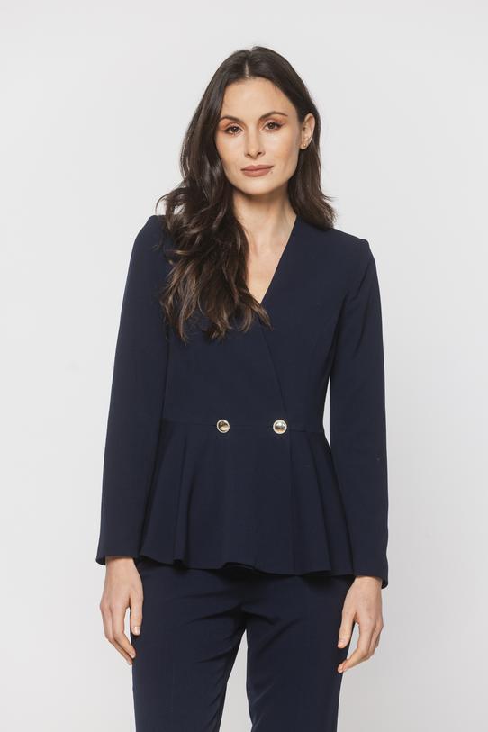 Granatowy kobiecy żakiet podkreślający talię - 2