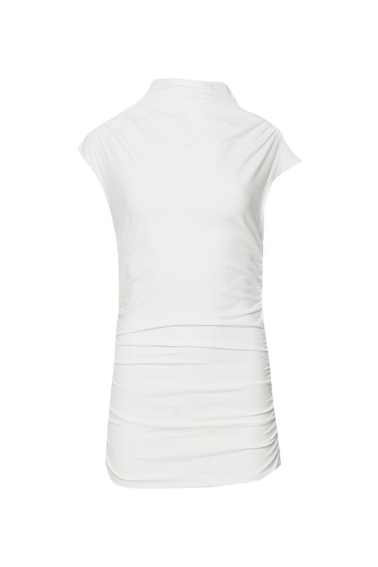 Dzianinowa bluzka ecru z drapowaniem i stójką - 1