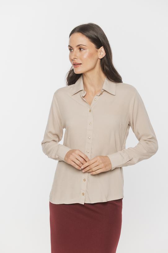 Jasnobeżowa koszula z lekkiej tkaniny wiskozowej - 3
