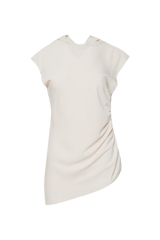 Jasnobeżowa tkaninowa bluzka z bocznym drapowaniem - 1