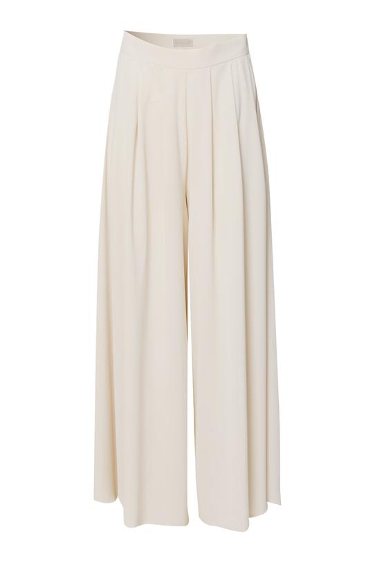 Jasnobeżowe spodnie palazzo z zakładkami - 1
