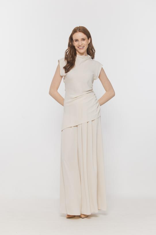 Wizualizacja Jasnobeżowe spodnie palazzo z zakładkami