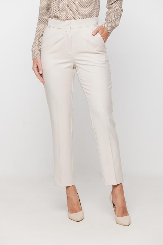 Jasnobeżowe zwężane spodnie w kant z kieszeniami - 2