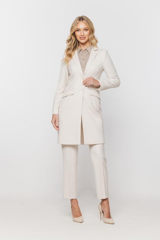 Wizualizacja Jasnobeżowe zwężane spodnie w kant z kieszeniami