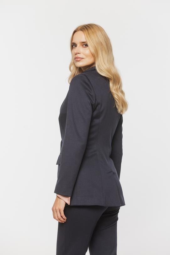 Jednolity granatowy żakiet z patkami i delikatną fakturą - 3