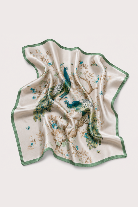 Silk spring scarf with a peacock motif - 1