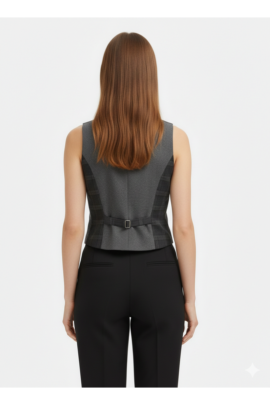 Unikalna garniturowa kamizelka z łączonych tkanin - 2