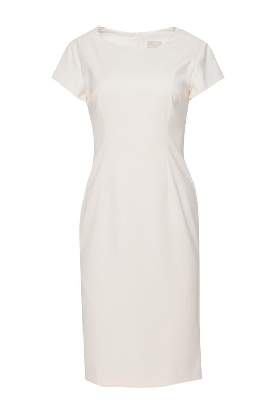 Klasyczna sukienka ecru z krótkim rękawkiem - 1