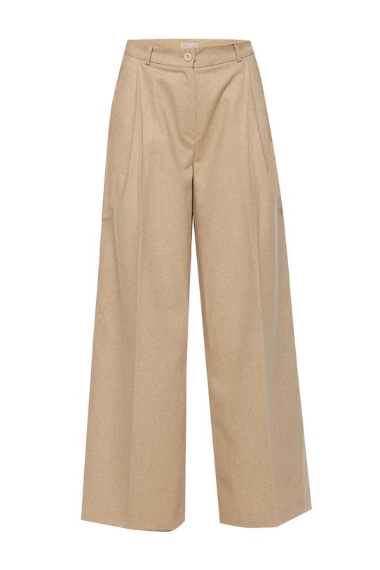 Klasyczne beżowe spodnie w kant z dodatkiem wełny - 1