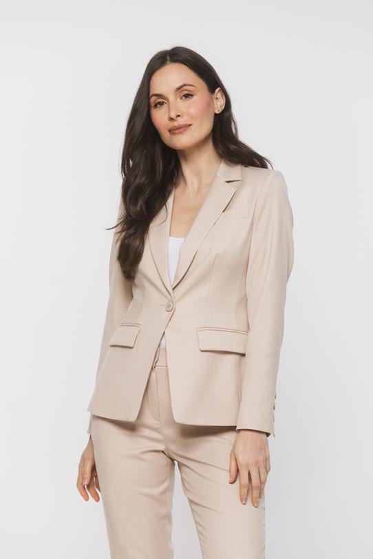 Wizualizacja Klasyczny beżowy żakiet z zapięciem na jeden guzik