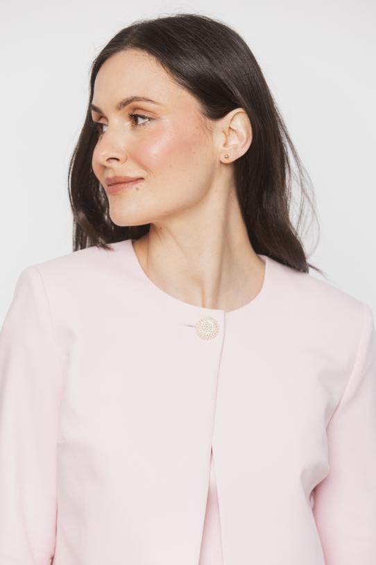 Klasyczny jasnoróżowy żakiet z zapięciem na jeden guzik - 5