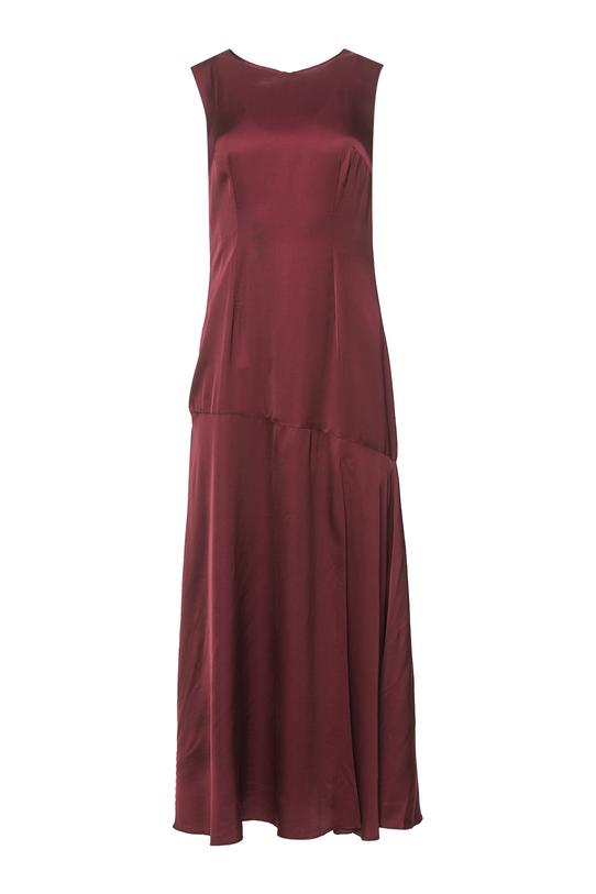 Kobieca długa sukienka z satynowej wiskozy w kolorze burgundowym - 1