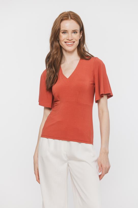 Kobieca dzianinowa bluzka z rozkloszowanym rękawkiem - 2