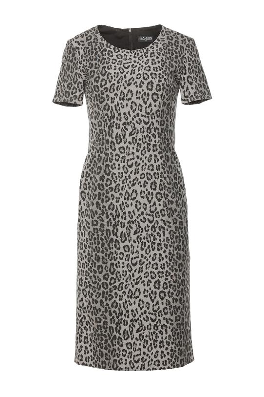 Kobieca ołówkowa sukienka z motywem panterki w odcieniach szarości - 1