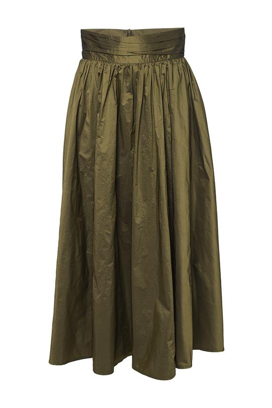 Koktajlowa oliwkowa spódnica z połyskującej tafty - 1