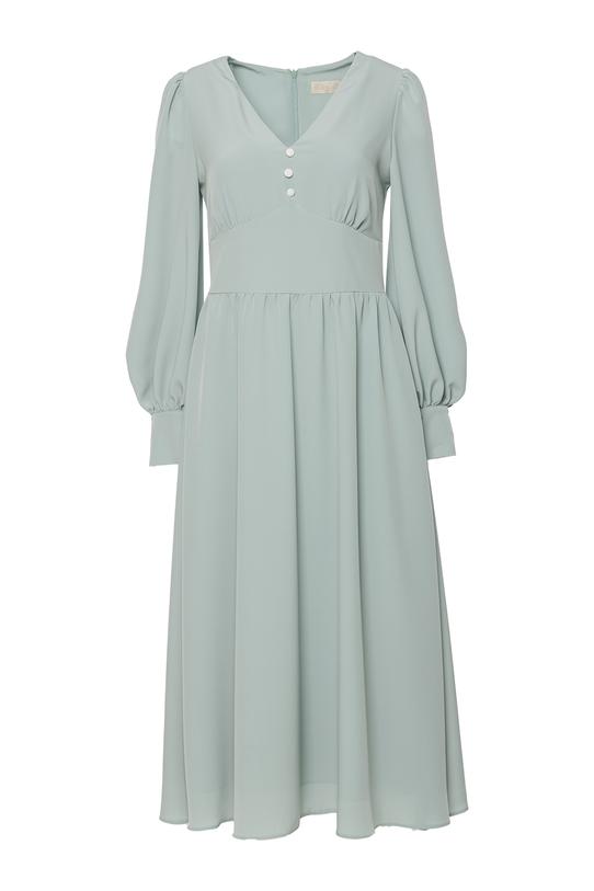 Koktajlowa zwiewna sukienka w seledynowym kolorze - 1