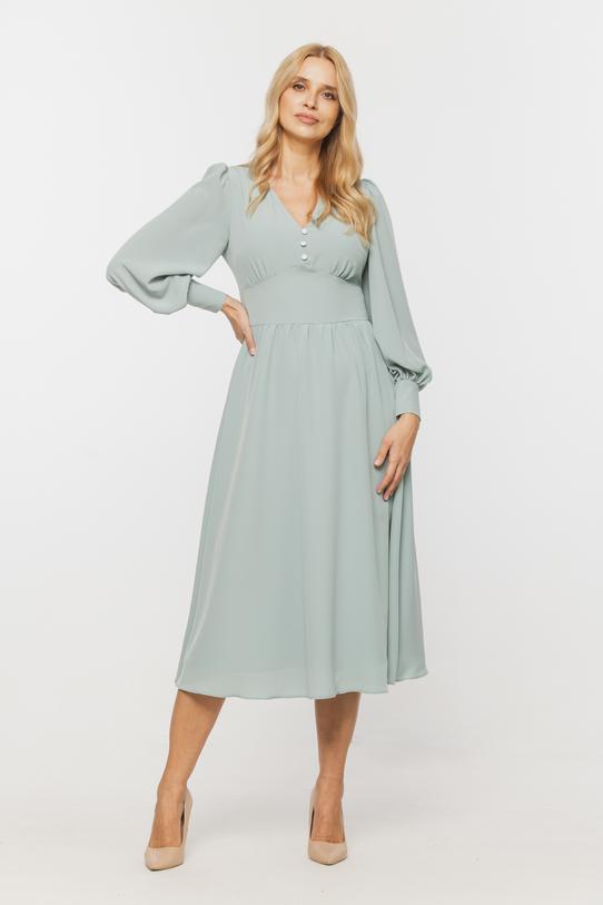 Wizualizacja Koktajlowa zwiewna sukienka w seledynowym kolorze