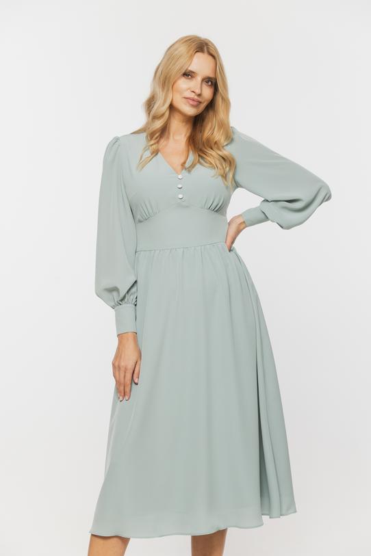 Koktajlowa zwiewna sukienka w seledynowym kolorze - 2