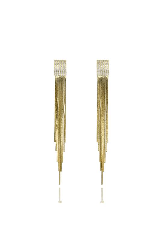 Wizualizacja Piękne złote kolczyki zdobione błyszczącymi cyrkoniami