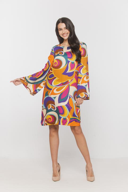 Wizualizacja Kolorowa krótka sukienka z szerokim rękawem