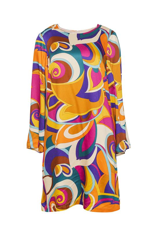 Kolorowa krótka sukienka z szerokim rękawem - 1
