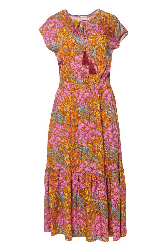 Kolorowa sukienka ze zwiewnej wiskozy z falbaną - 1