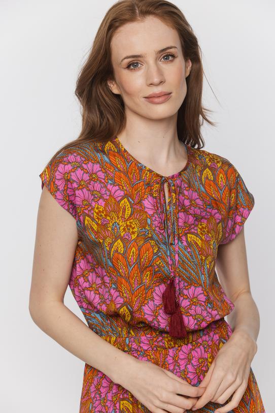 Kolorowa sukienka ze zwiewnej wiskozy z falbaną - 4