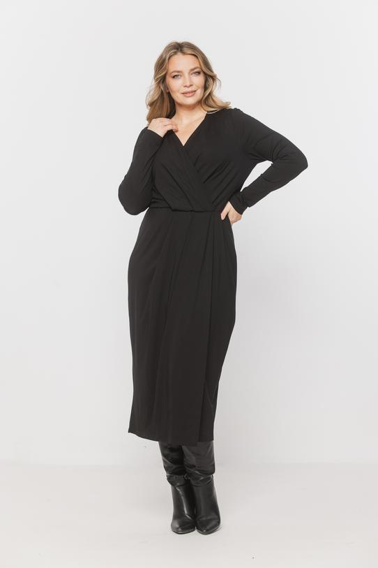 Wizualizacja Kopertowa czarna sukienka z dzianiny wiskozowej