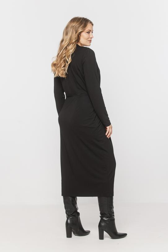 Kopertowa czarna sukienka z dzianiny wiskozowej - 3