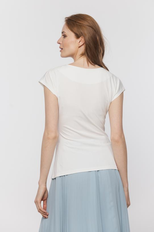 Kopertowa dzianinowa bluzka z marszczeniem - 3