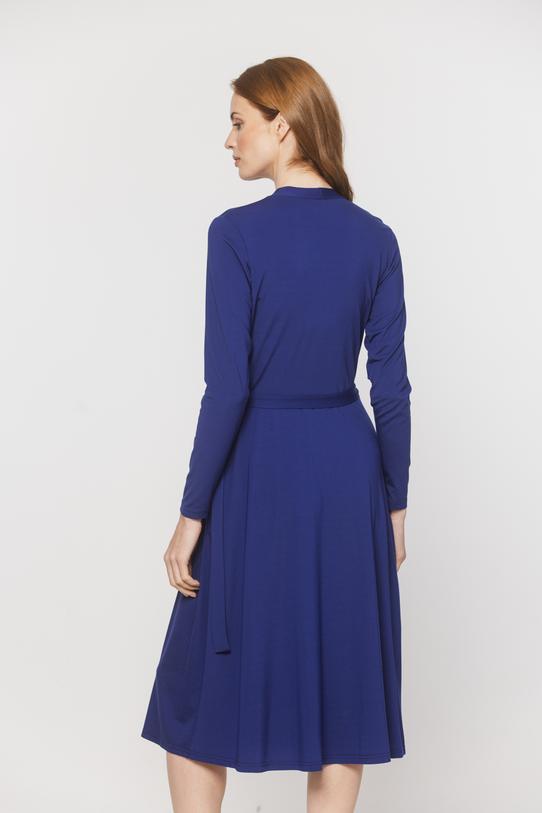 A plain wrap-around dress made from sapphire-coloured knitwear - 1