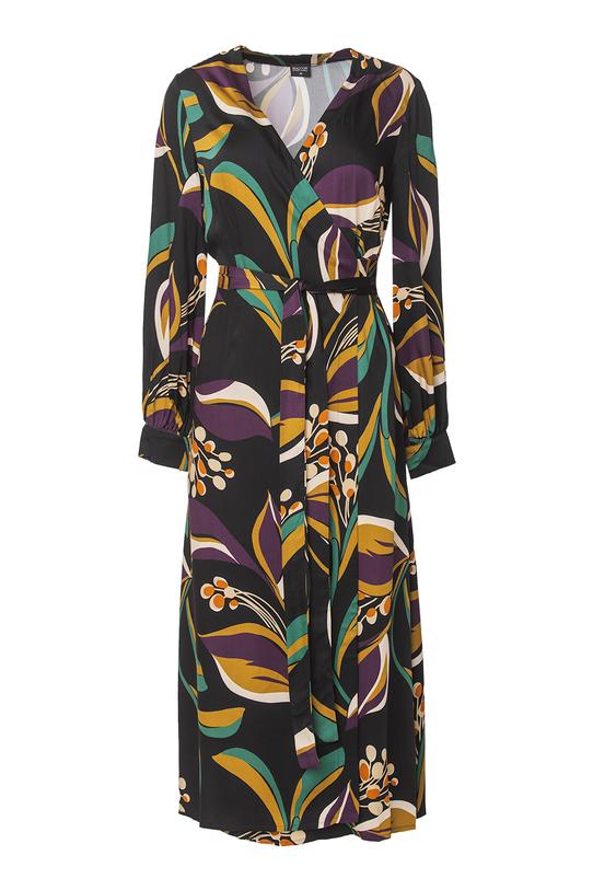 Kopertowa wiskozowa sukienka midi z długim bufiastym rękawem - 1