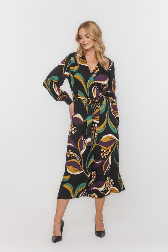 Wizualizacja Kopertowa wiskozowa sukienka midi z długim bufiastym rękawem