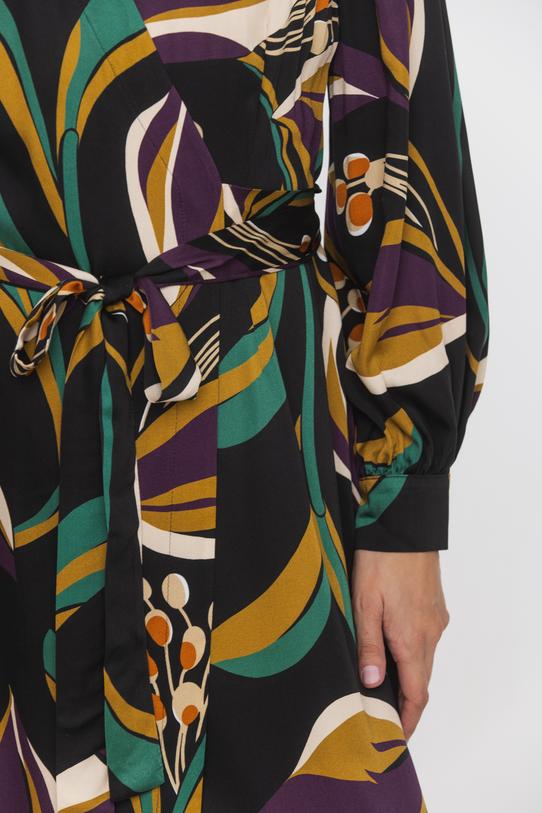 Kopertowa wiskozowa sukienka midi z długim bufiastym rękawem - 5