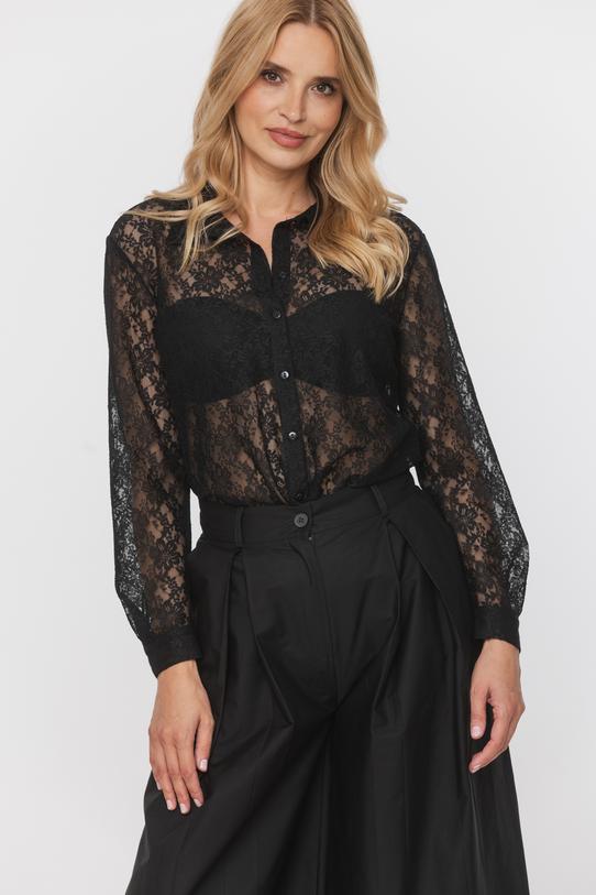 Koronkowa koszula czarna o prostym i eleganckim fasonie - 2
