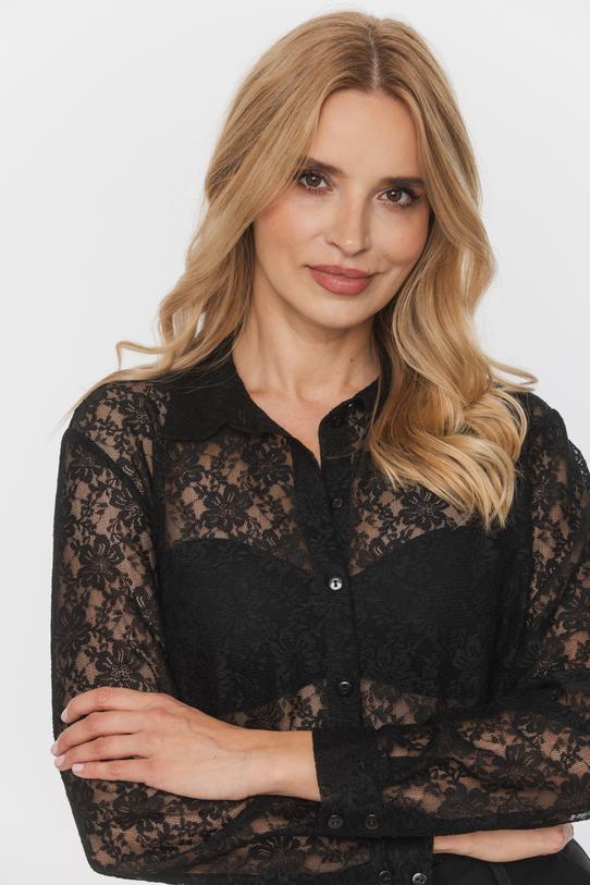 Koronkowa koszula czarna o prostym i eleganckim fasonie - 4
