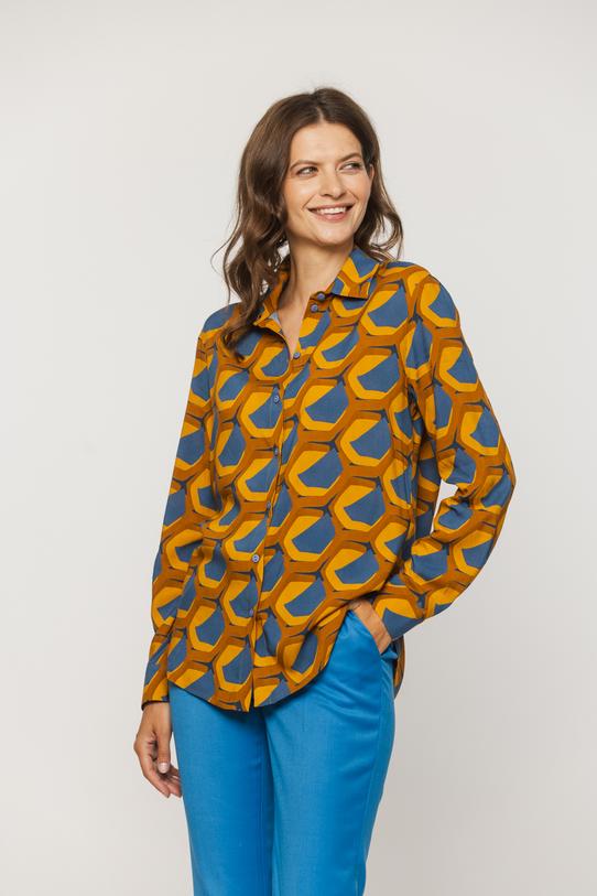 Koszula z tkaniny wiskozowej w kontrastowe wzory - 2