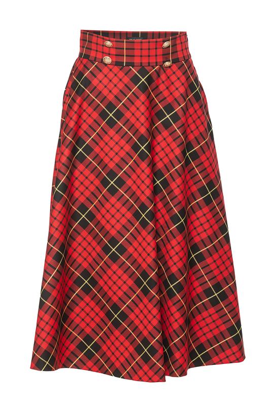 Kraciasta rozkloszowana spódnica ze złotymi guzikami - 1