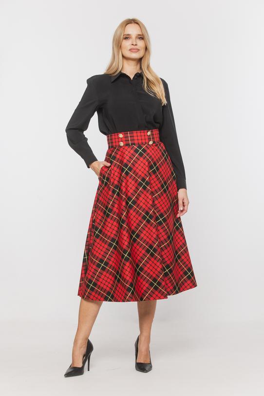 Wizualizacja Kraciasta rozkloszowana spódnica ze złotymi guzikami