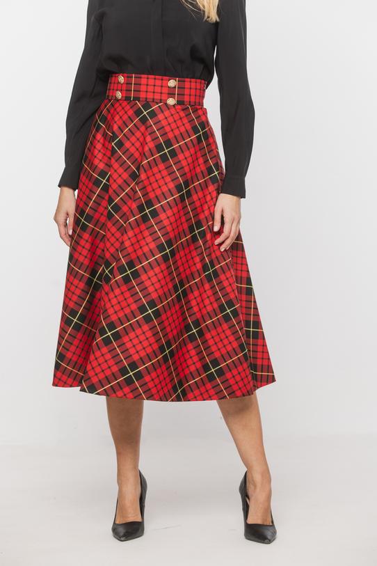 Kraciasta rozkloszowana spódnica ze złotymi guzikami - 2